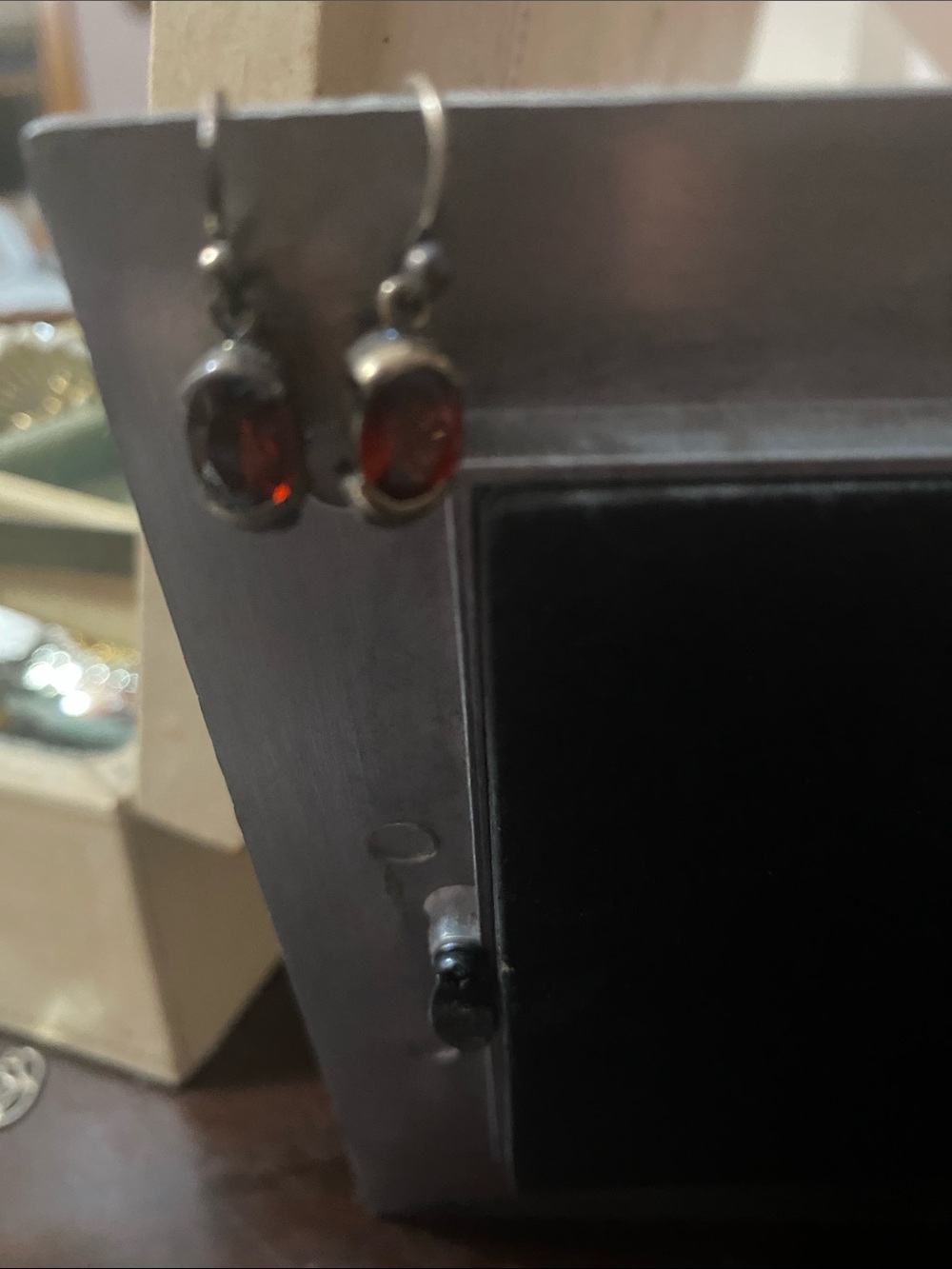 Sundance Silver Frame Accent with Deep Red Earrings